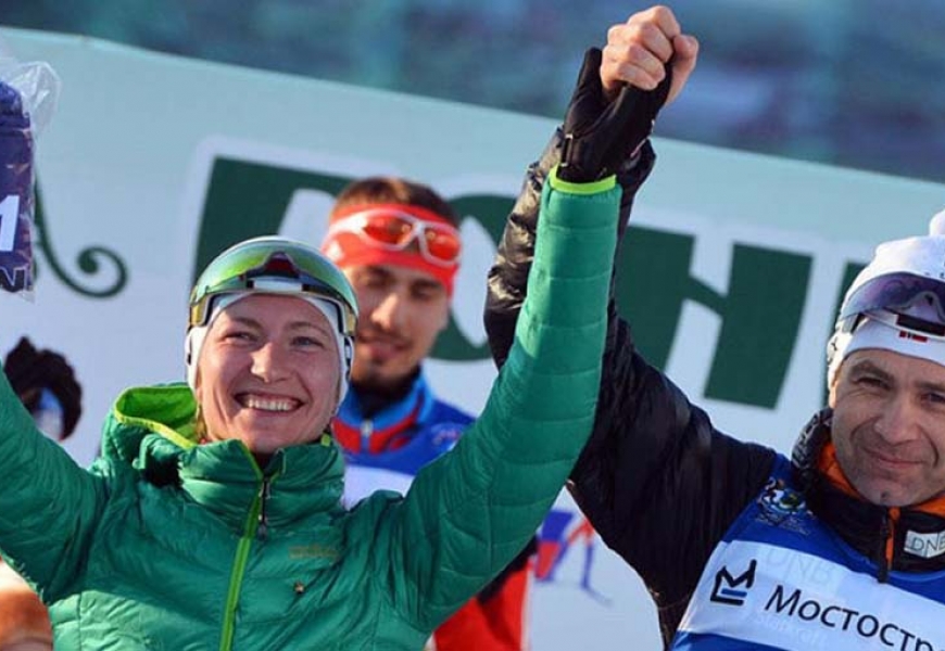 Дарья Домрачева и Уле-Эйнар Бьорндален заняли третье место в Рождественской гонке